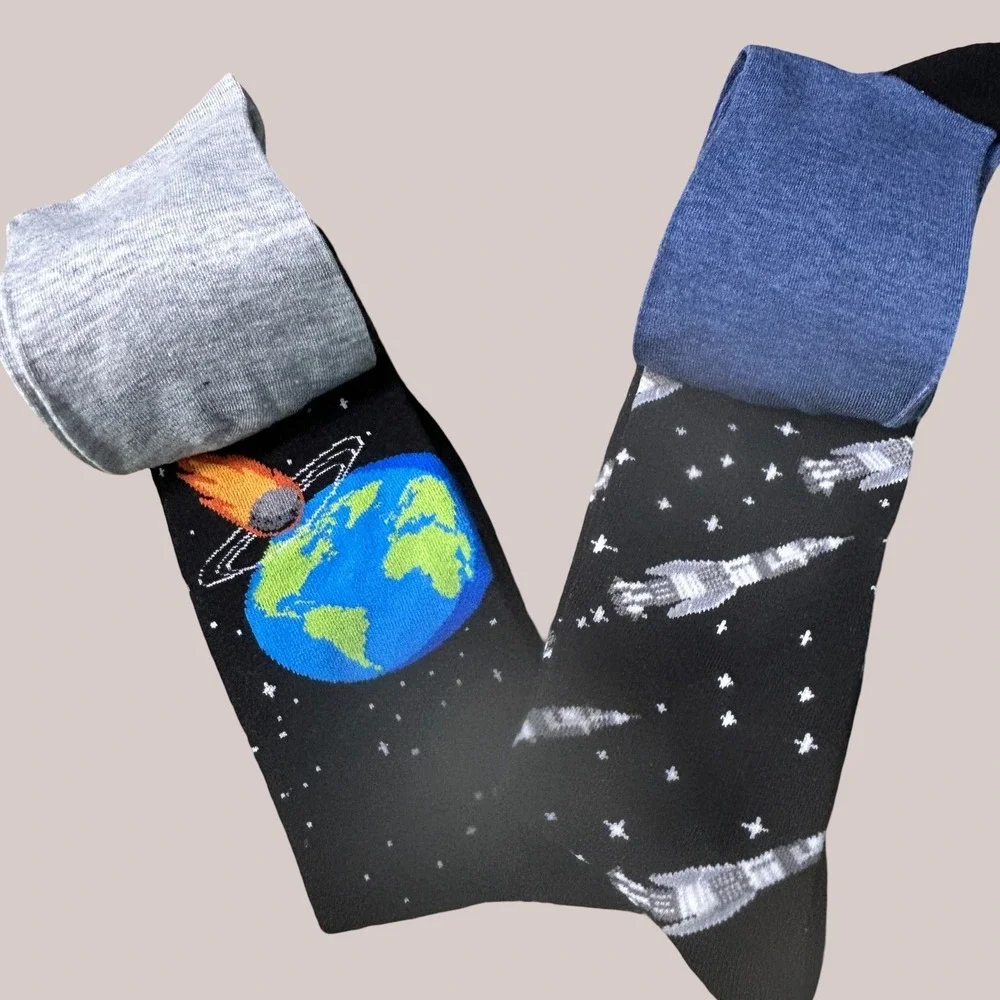 Twisted Toes Space Alien Astronaut‎ Novelty Crew Socks 4 Pairs Size 6-12